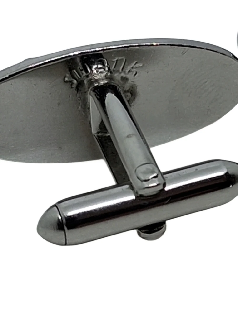 SWANK Vintage Brushed Silver Tone Jesus Fish Cufflinks Hematite Cabochon